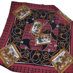 J.G. Hook Silk Scarf Equestrian Riding Horses Bugle Framed Fox Hunt Scenes